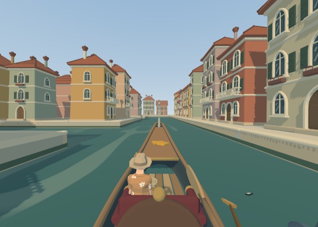First-person view swinging the long oar at a shark